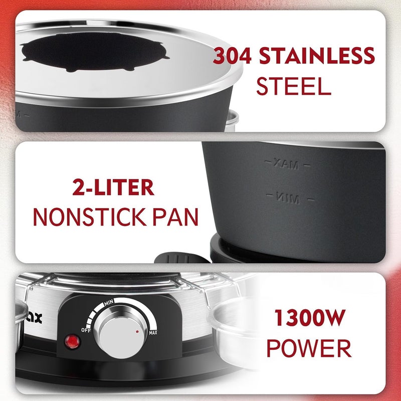 CUSIMAX 1300W Electric Fondue Set,2L Non-stick Pot Ideal for Melting Cheese,Chocolate,Oil,or Broth,Includes 8 Forks, 6 Food Cups,Removable Handle,and Measuring Cup for Enjoying Fondue Pot Parties - Image 4